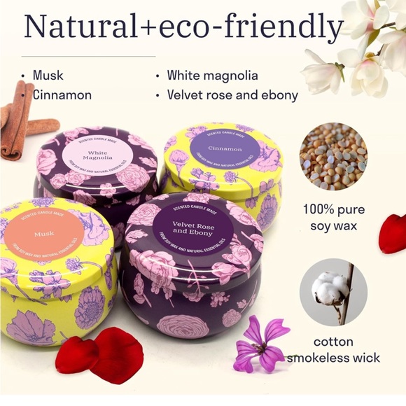 4 Packs of 4.4oz ScentedCandles🕯️Gift🎁Set from Soy WaxEssentialOil 120HBurning - Picture 6 of 8